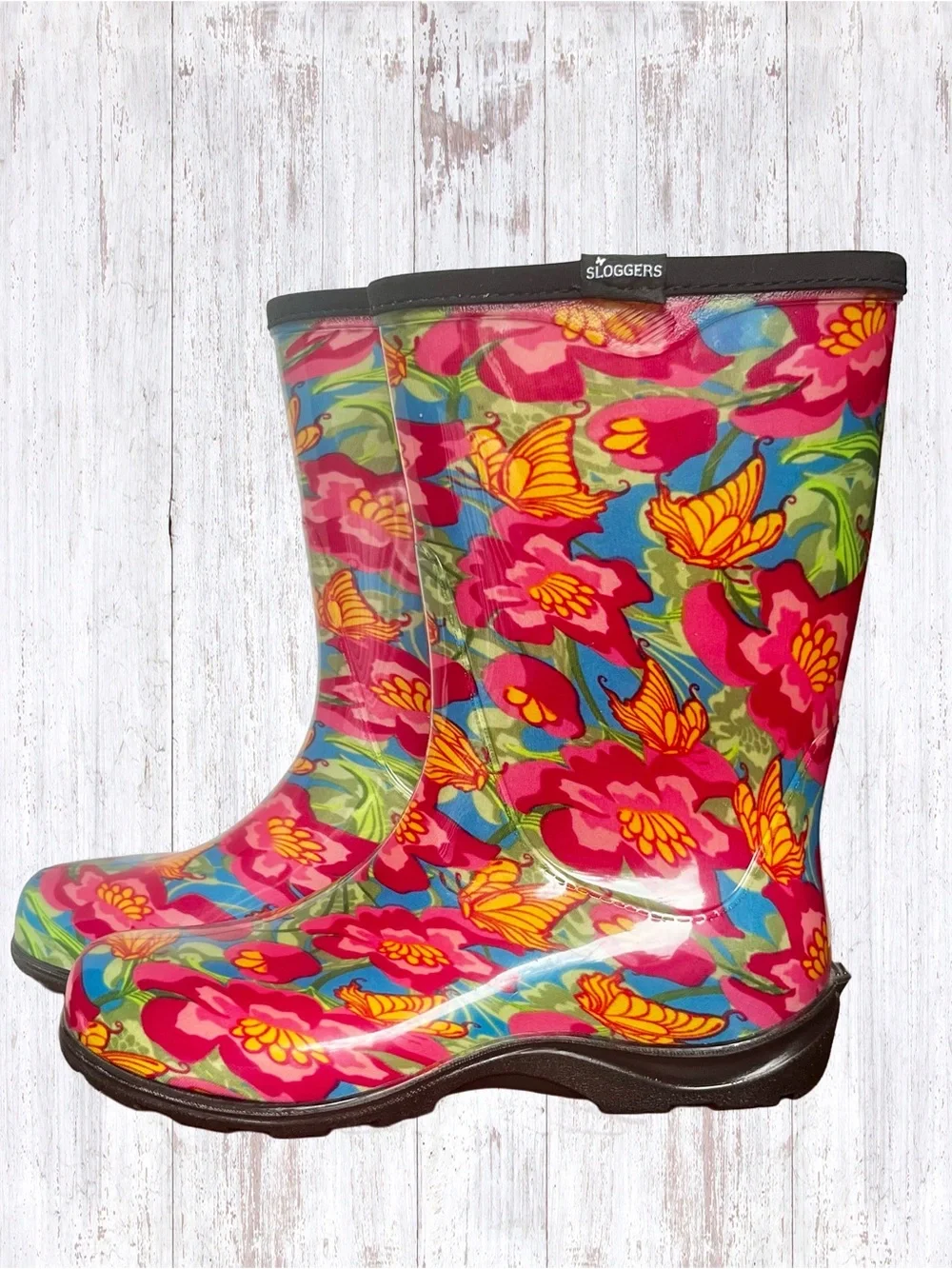 EUC Sloggers Women’s Mid-Calf 10” Pink Floral Rain/Garden Waterproof Boots Sz 9